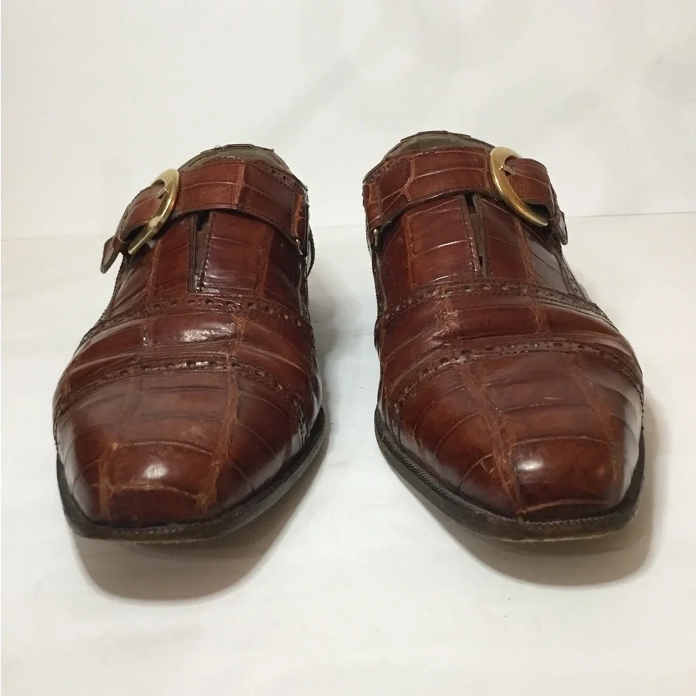 R Martegani Men’s Brown Alligator Leather Monkstrap  Shoes Size 10.5 - Picture 2 of 10